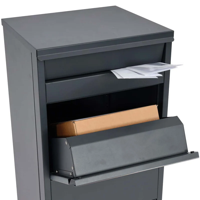 Boîte à colis boîte aux lettres sur pied acier galvanisé anthracite aspect bois foncé 04_0005913