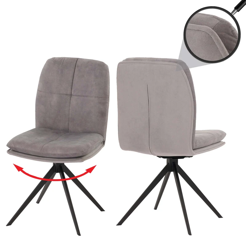 Lot de 2 chaises de salle à manger pivote à 180° coutures décoratives tissu gris et métal noir 04_0007406