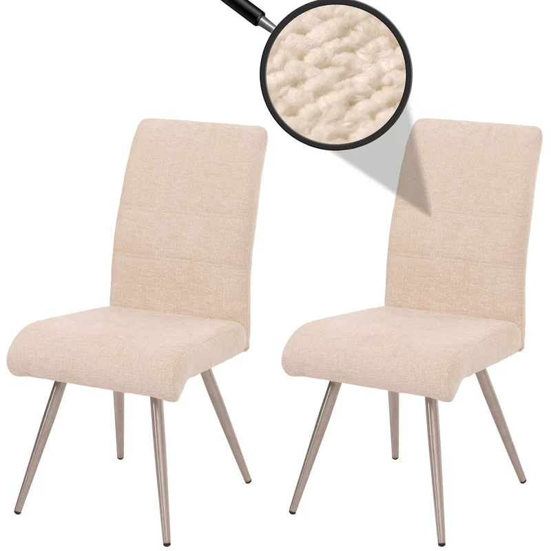 Lot de 2 chaises de salle à manger en inox brossé et tissu chenille crème 04_0007401