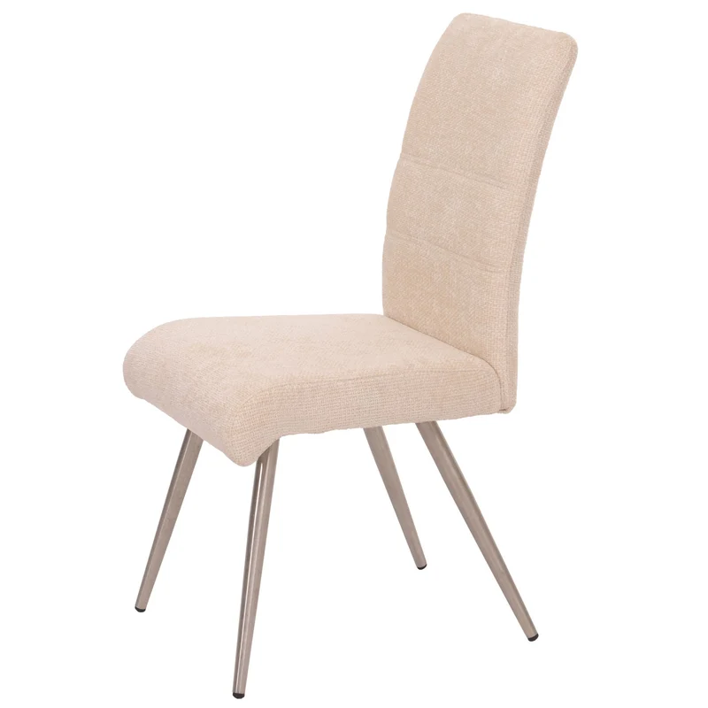 Lot de 2 chaises de salle à manger en inox brossé et tissu chenille crème 04_0007401