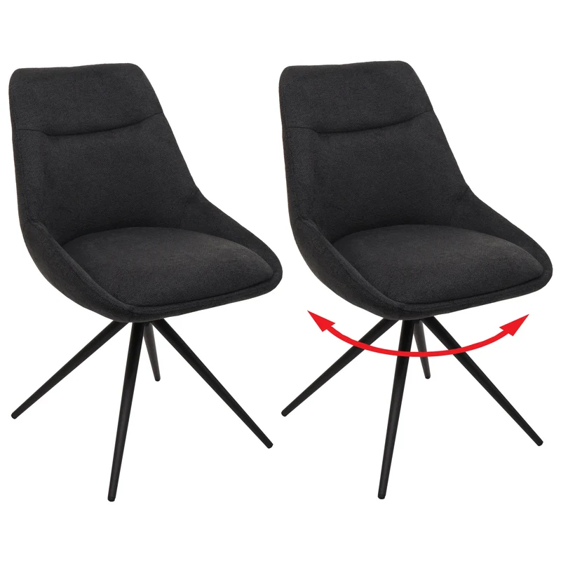 Lot de 2 chaises de salle à manger pivotante position automatique en métal et tissu anthracite trépied en acier 04_0007390