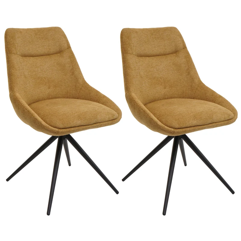 Lot de 2 chaises de salle à manger pivotante position automatique en métal et tissu jaune moutarde trépied en acier 04_0007389