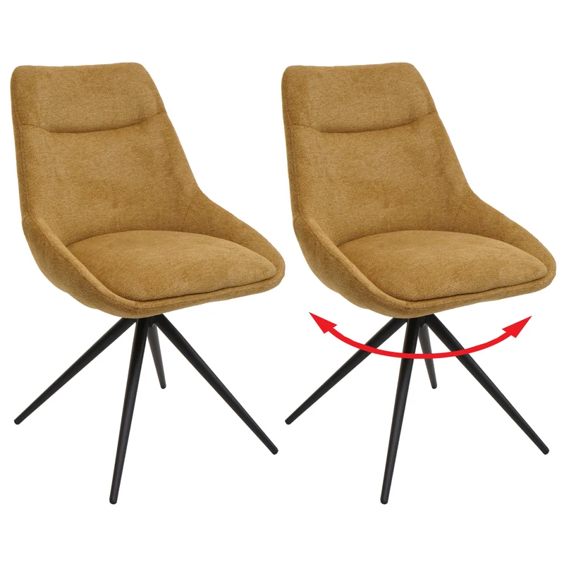 Lot de 2 chaises de salle à manger pivotante position automatique en métal et tissu jaune moutarde trépied en acier 04_0007389