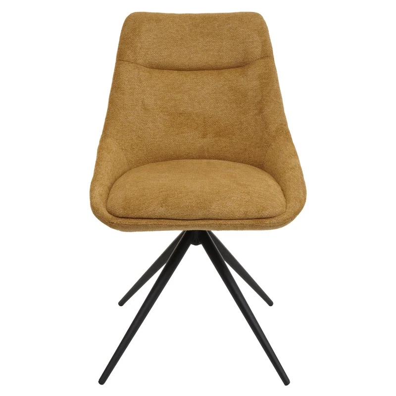 Lot de 2 chaises de salle à manger pivotante position automatique en métal et tissu jaune moutarde trépied en acier 04_0007389