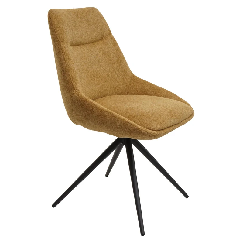 Lot de 2 chaises de salle à manger pivotante position automatique en métal et tissu jaune moutarde trépied en acier 04_0007389