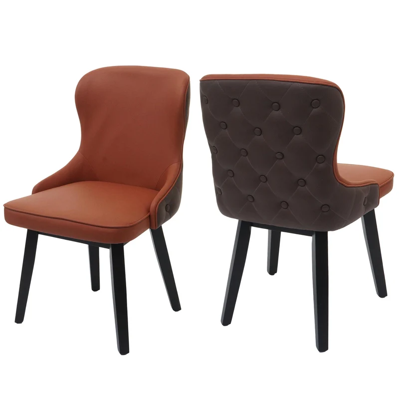 Lot de 2 chaises de salle à manger rembourrée en tissu terre cuite capitonné plastique marron et bois 04_0007385