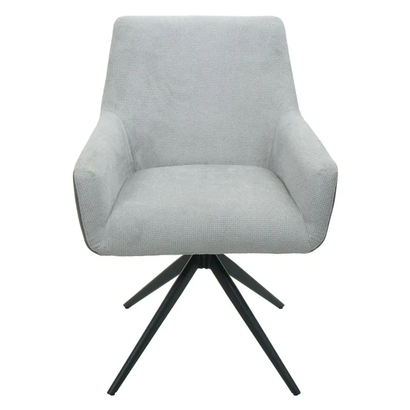 Lot de 2 chaises de salle à manger avec accoudoir siège rotatif en tissu gris clair PVC gris foncé et fer 04_0007378