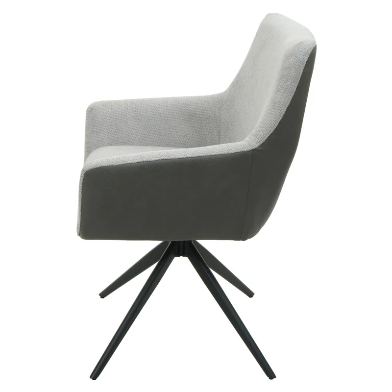 Lot de 2 chaises de salle à manger avec accoudoir siège rotatif en tissu gris clair PVC gris foncé et fer 04_0007378