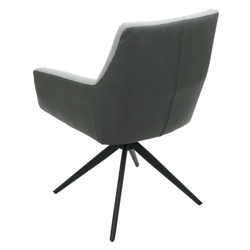 Lot de 2 chaises de salle à manger avec accoudoir siège rotatif en tissu gris clair PVC gris foncé et fer 04_0007378