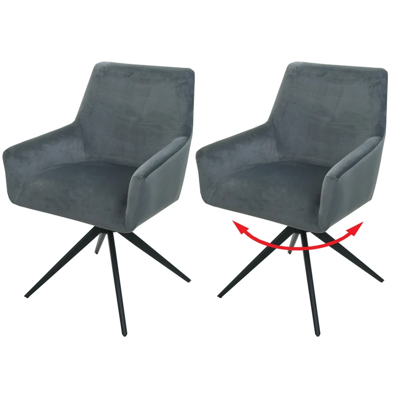 Lot de 2 chaises de salle à manger avec accoudoirs siège rotatif en tissu gris foncé 04_0007379