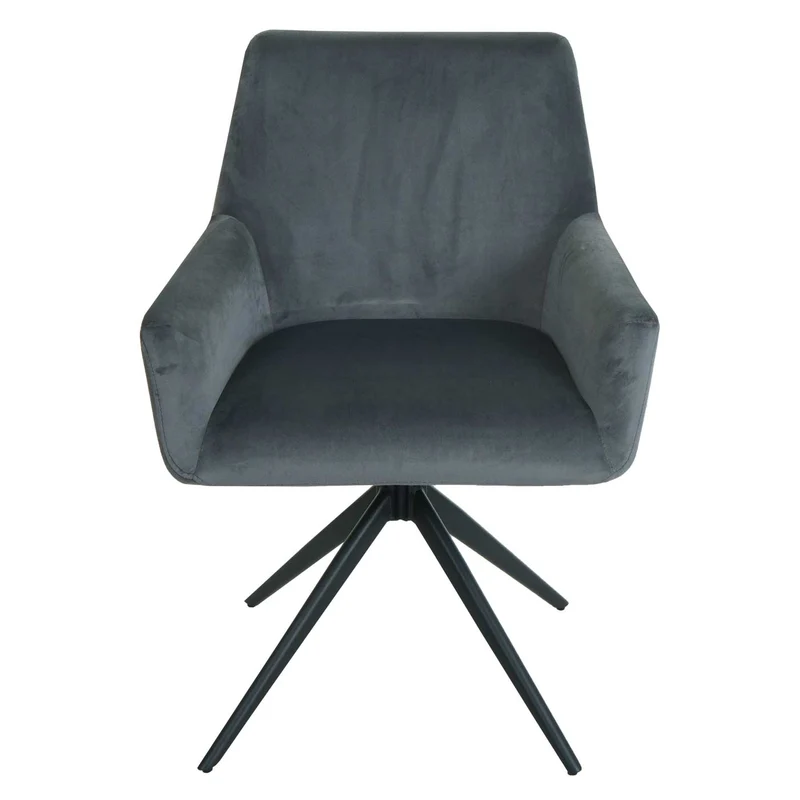 Lot de 2 chaises de salle à manger avec accoudoirs siège rotatif en tissu gris foncé 04_0007379