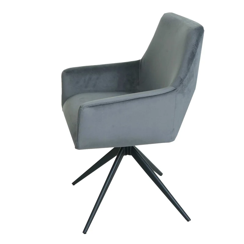 Lot de 2 chaises de salle à manger avec accoudoirs siège rotatif en tissu gris foncé 04_0007379