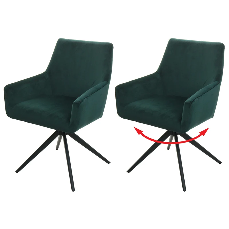 Lot de 2 chaises de salle à manger avec accoudoirs siège rotatif en tissu vert 04_0007380