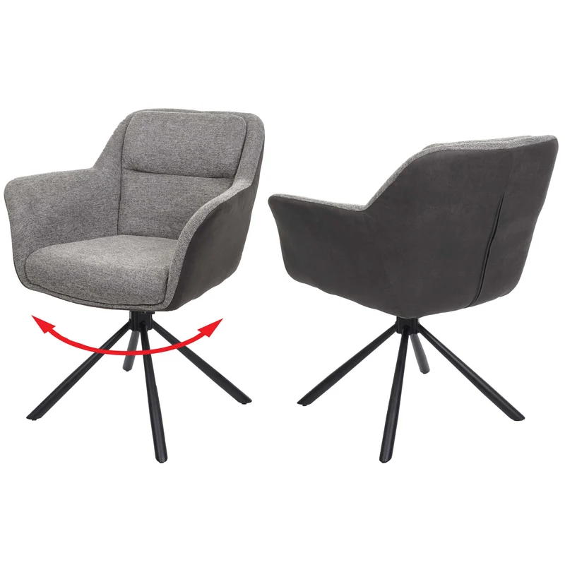 Lot de 2 chaises de salle à manger pivotante en tissu gris PVC gris foncé et fer 04_0007366