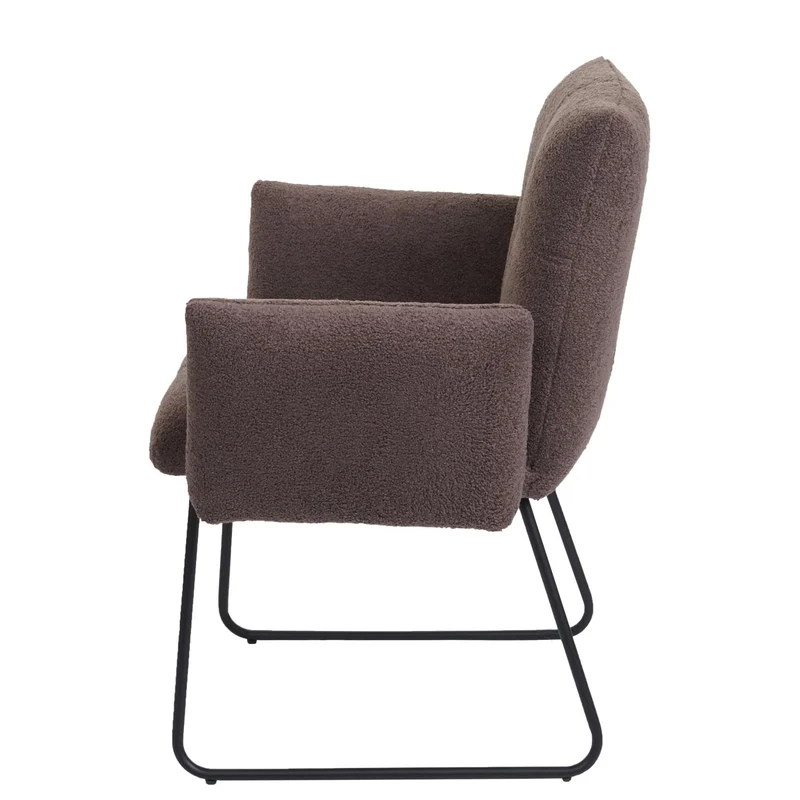 Lot de 2 chaises de salle à manger rembourrée avec accoudoirs en tissu bouclé marron 04_0007368