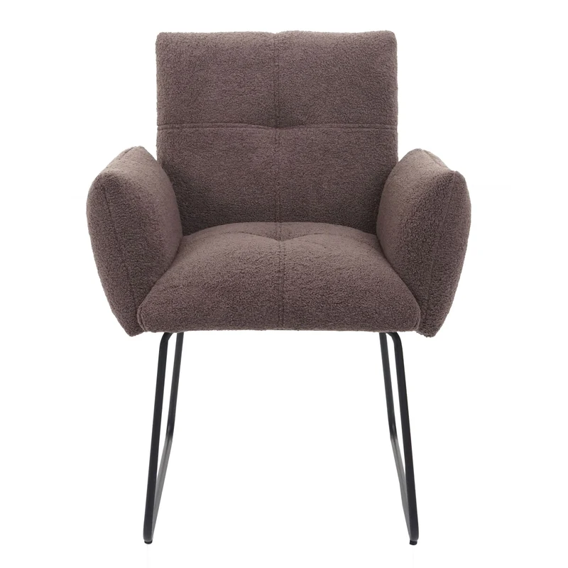 Lot de 2 chaises de salle à manger rembourrée avec accoudoirs en tissu bouclé marron 04_0007368