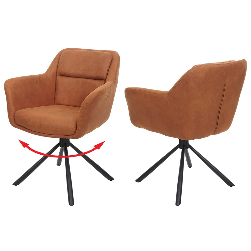 Lot de 2 chaises de salle à manger avec accoudoirs siège pivotant en tissu suède marron 04_0007363