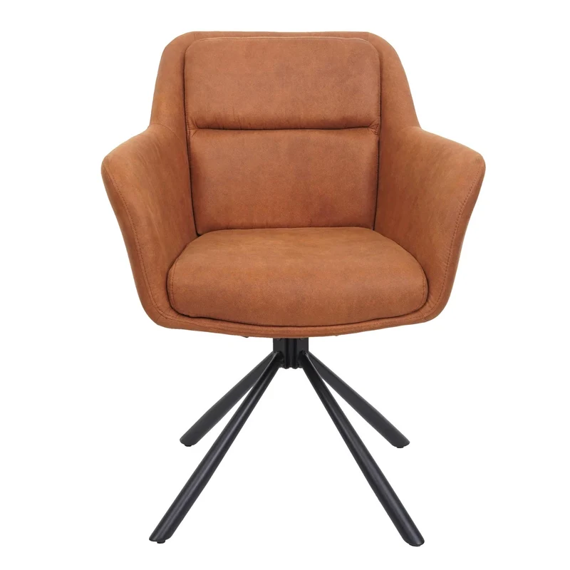 Lot de 2 chaises de salle à manger avec accoudoirs siège pivotant en tissu suède marron 04_0007363