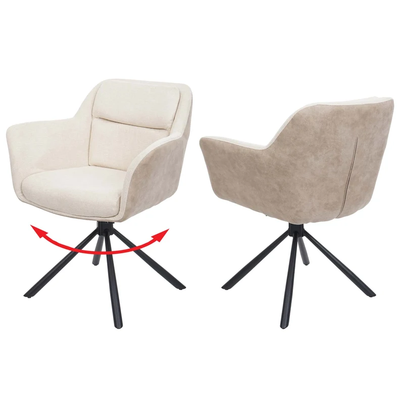Lot de 2 chaises de salle à manger avec accoudoirs siège pivotant en tissu crème PVC et fer 04_0007362