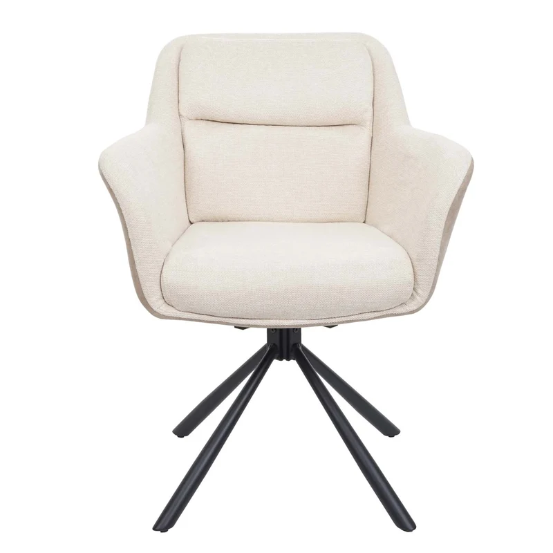 Lot de 2 chaises de salle à manger avec accoudoirs siège pivotant en tissu crème PVC et fer 04_0007362