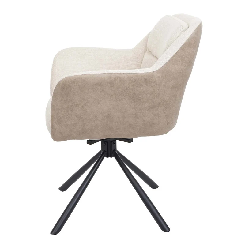 Lot de 2 chaises de salle à manger avec accoudoirs siège pivotant en tissu crème PVC et fer 04_0007362