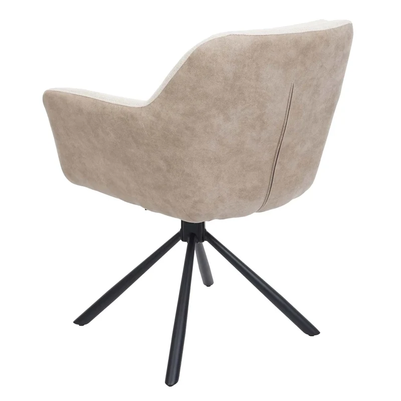 Lot de 2 chaises de salle à manger avec accoudoirs siège pivotant en tissu crème PVC et fer 04_0007362