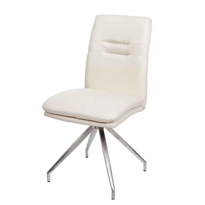 Lot de 2 chaises de salle à manger en tissu crème beige et cadre de trépied acier inoxydable brossé 04_0007356