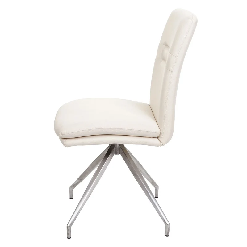 Lot de 2 chaises de salle à manger en tissu crème beige et cadre de trépied acier inoxydable brossé 04_0007356