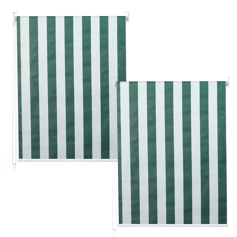 Lot de 2 stores enrouleurs pour fenêtre avec kit de montage 100 x 160 cm protection solaire opaque vert/blanc 04_0007435