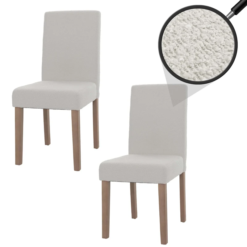 Lot de 2 chaises de salle à manger dossier haut en tissu bouclé crème pieds en bois clairs 04_0007319