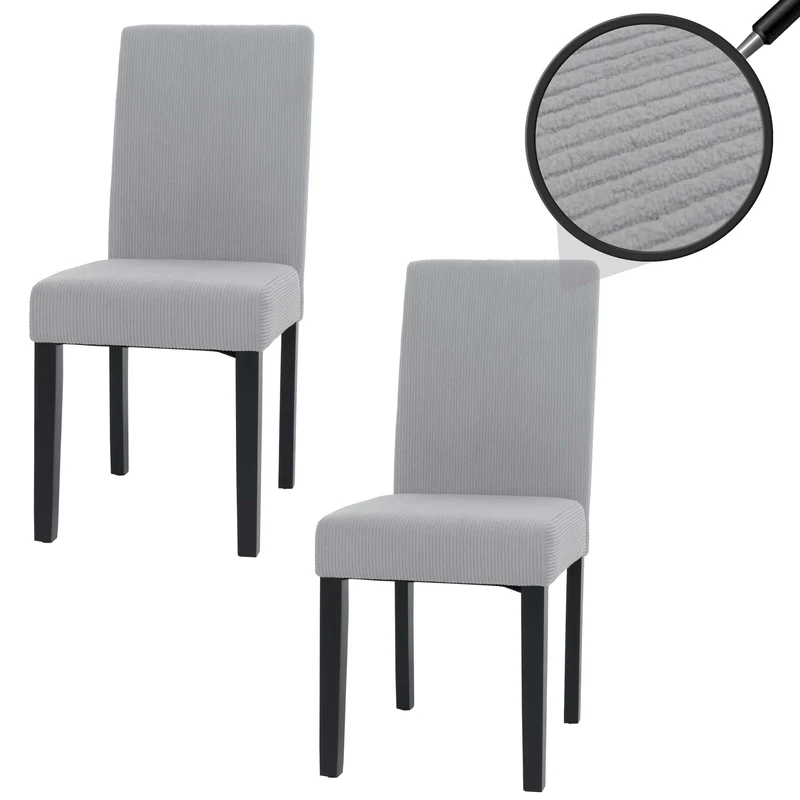 Lot de 2 chaises de salle à manger dossier haut en tissu velours côtelé gris clair pieds en bois foncés 04_0007327
