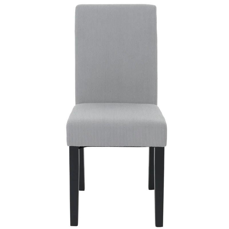 Lot de 2 chaises de salle à manger dossier haut en tissu velours côtelé gris clair pieds en bois foncés 04_0007327