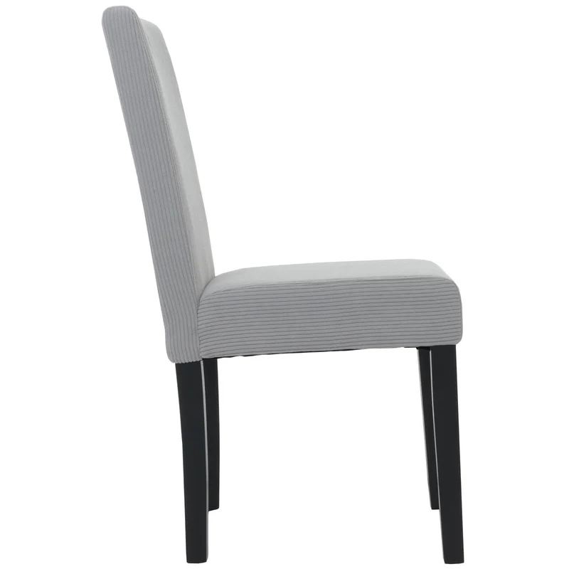 Lot de 2 chaises de salle à manger dossier haut en tissu velours côtelé gris clair pieds en bois foncés 04_0007327