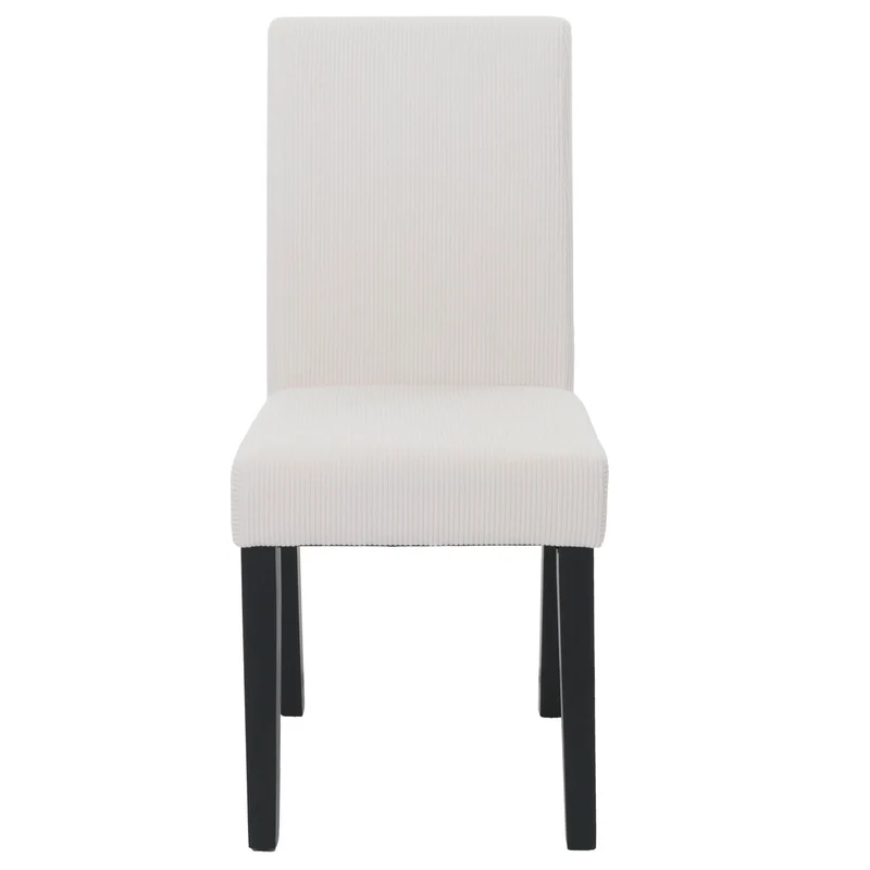 Lot de 2 chaises de salle à manger dossier haut en tissu velours côtelé crème pieds en bois foncés 04_0007326