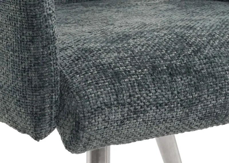 Lot de 2 chaises de salle à manger avec accoudoirs en acier inoxydable brossé et tissu chenille bleu-vert 04_0007309