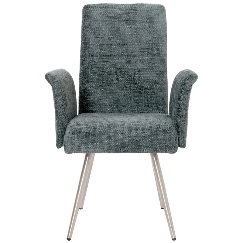 Lot de 2 chaises de salle à manger avec accoudoirs en acier inoxydable brossé et tissu chenille bleu-vert 04_0007309