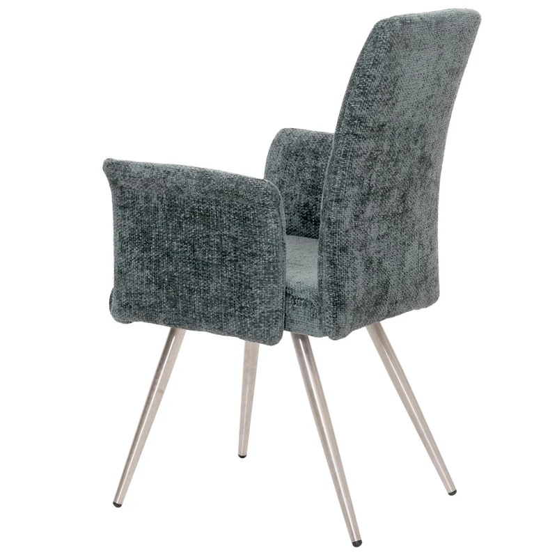 Lot de 2 chaises de salle à manger avec accoudoirs en acier inoxydable brossé et tissu chenille bleu-vert 04_0007309
