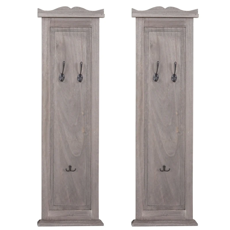Lot de 2 porte-manteaux mural panneau avec 3 crochets 109 x 28 x 4 cm en bois gris-marron vieilli 04_0007419