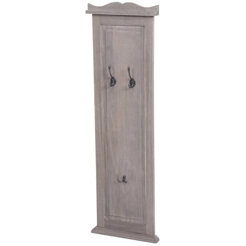 Lot de 2 porte-manteaux mural panneau avec 3 crochets 109 x 28 x 4 cm en bois gris-marron vieilli 04_0007419