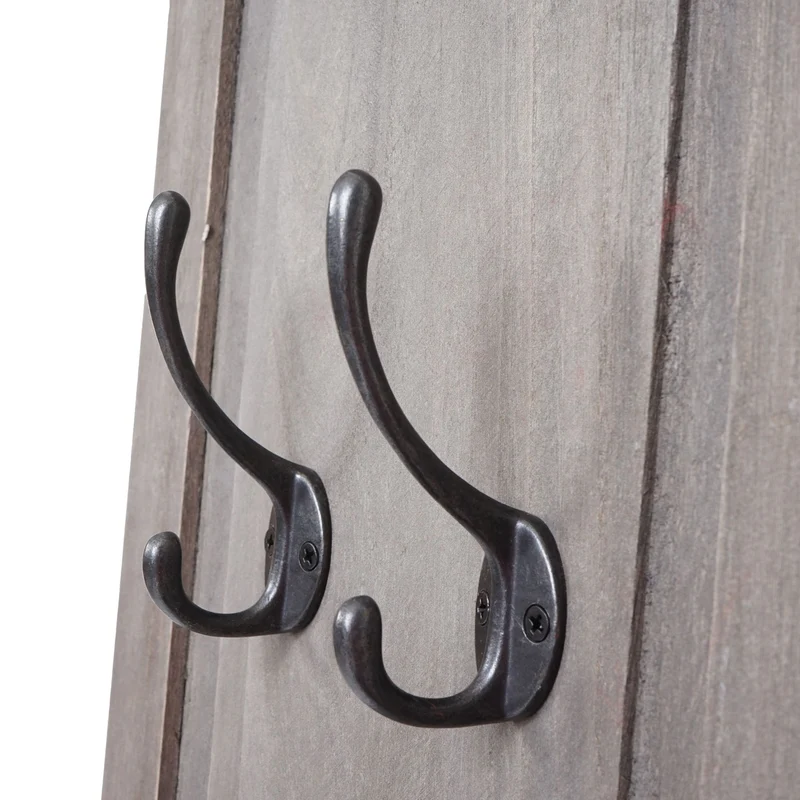 Lot de 2 porte-manteaux mural panneau avec 3 crochets 109 x 28 x 4 cm en bois gris-marron vieilli 04_0007419