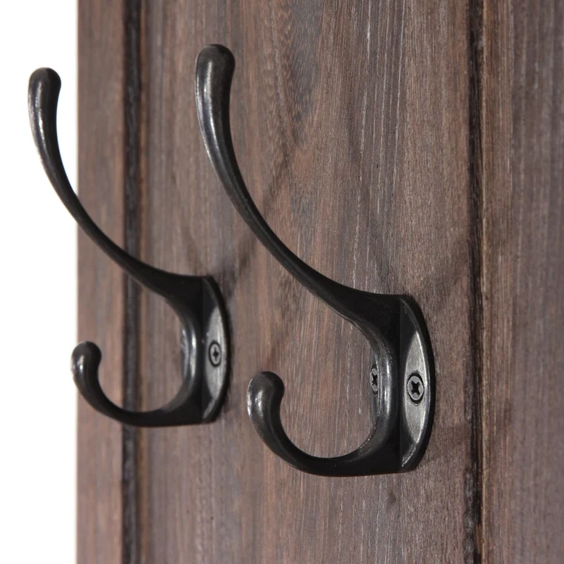 Lot de 2 porte-manteaux mural panneau avec 3 crochets 109 x 28 x 4 cm en bois marron vieilli 04_0007420