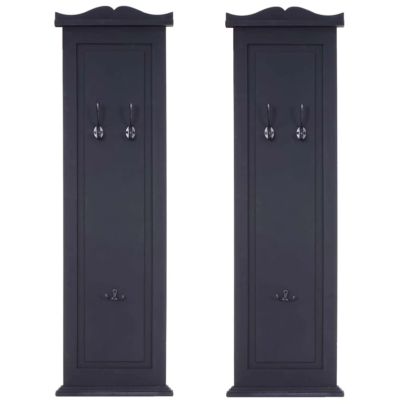 Lot de 2 porte-manteaux mural panneau avec 3 crochets 109 x 28 x 4 cm en bois peint gris foncé 04_0007422