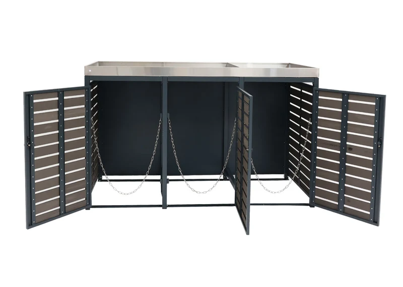 Abris poubelles verrouillable avec bac à plantes jardinière 124x200x84 cm wpc acier inoxydable 107kg anthracite 04_0008236