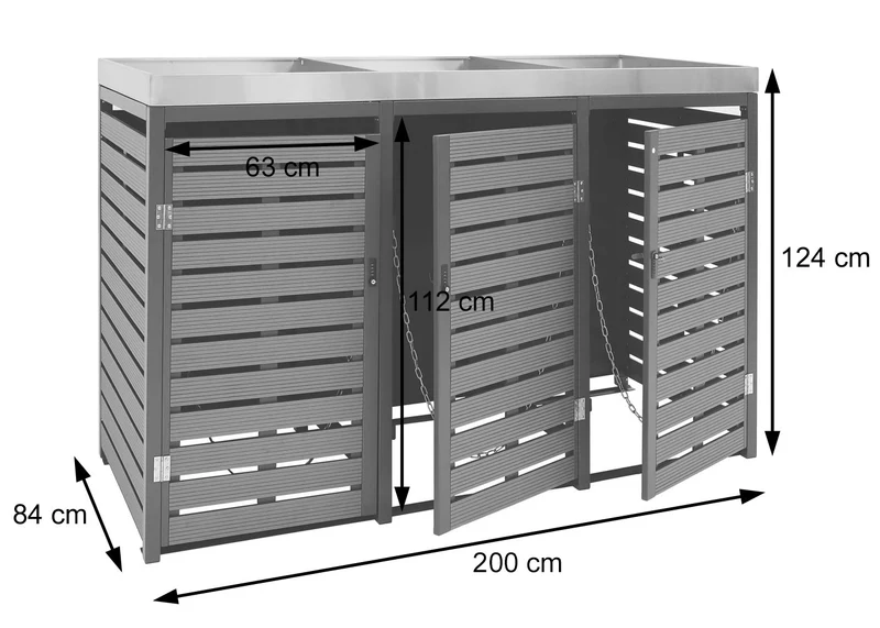 Abris poubelles verrouillable avec bac à plantes jardinière 124x200x84 cm wpc acier inoxydable 107kg anthracite 04_0008236