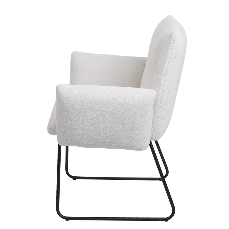 Lot de 2 chaises de salle à manger rembourrée avec accoudoirs en tissu bouclé blanc 04_0007367