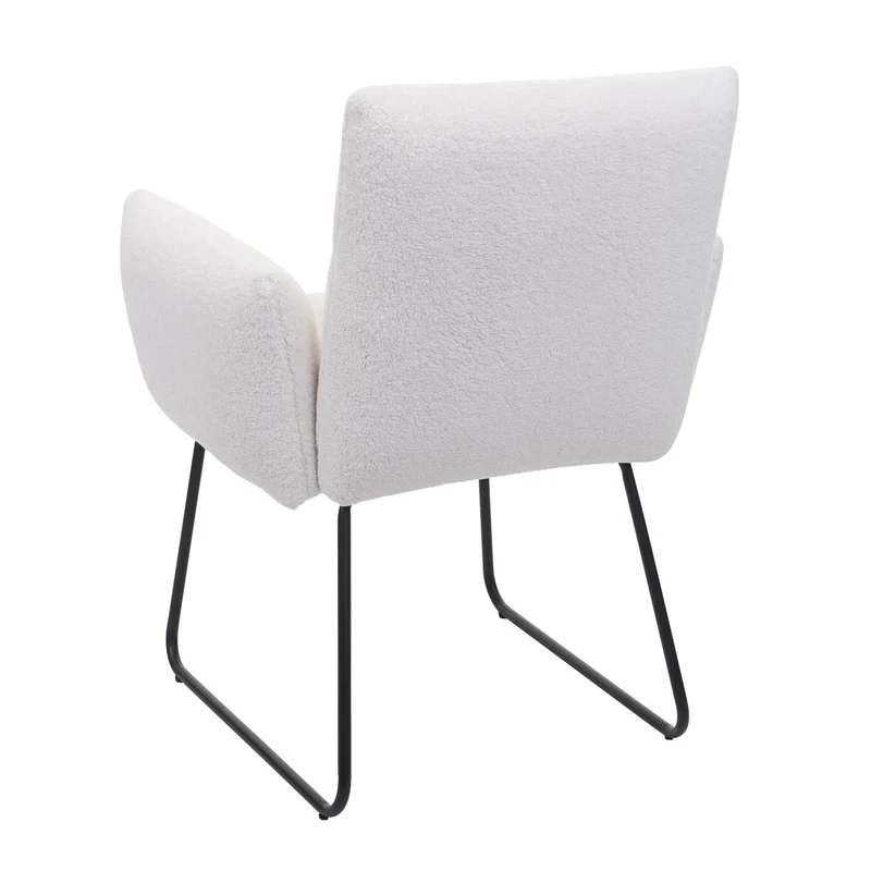 Lot de 2 chaises de salle à manger rembourrée avec accoudoirs en tissu bouclé blanc 04_0007367