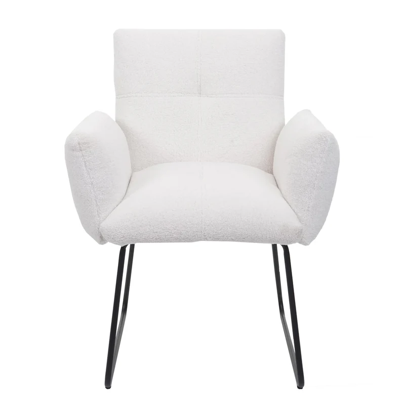 Lot de 2 chaises de salle à manger rembourrée avec accoudoirs en tissu bouclé blanc 04_0007367