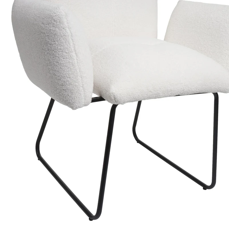 Lot de 2 chaises de salle à manger rembourrée avec accoudoirs en tissu bouclé blanc 04_0007367