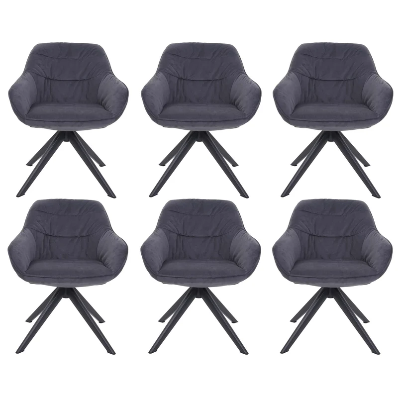Lot de 6 chaises de salle à manger rembourrées avec accoudoirs pivotantes métal et tissu gris 04_0007718
