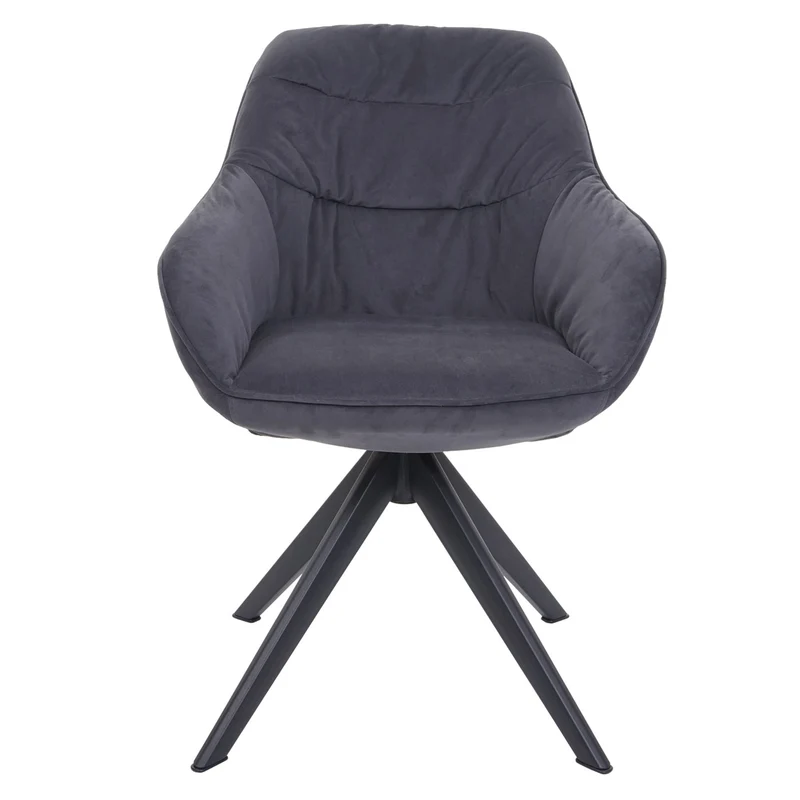Lot de 6 chaises de salle à manger rembourrées avec accoudoirs pivotantes métal et tissu gris 04_0007718
